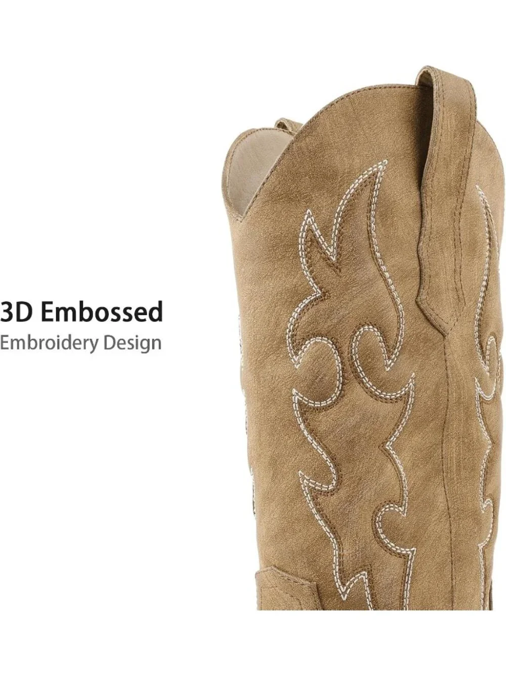 Women's Camel Cowboy Boots, Mid Calf Western Pull On Cowgirl Boots - Picture 3 of 7